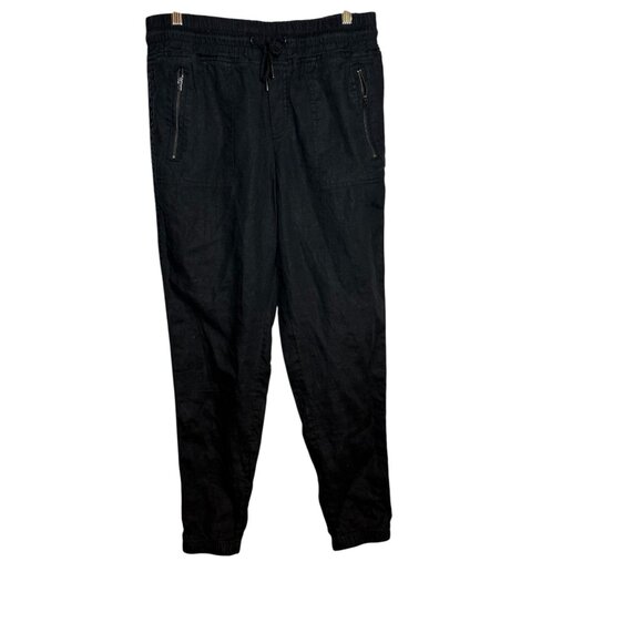 Athleta Womens Black Linen Jogger Pants Size 10/10T With Elastic Waist & Zipper - Picture 1 of 7